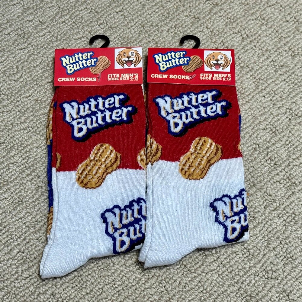 2 Nutter Butter New Novelty Crew Socks Size 6-12/13 - Men's/Women's -
